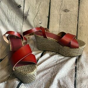 Mossimo Women’s Red Strappy Metallic Platform Wedge Sandals Sz 6 Vintage Y2K 70s